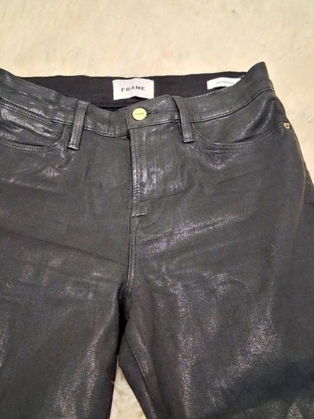 FRAME Le High Flare Coated Flare Jeans in Black Waist 29 - Picture 4 of 10